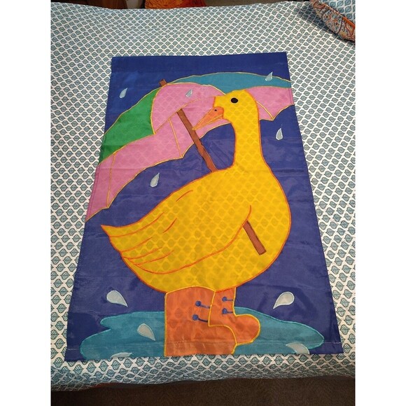 Spring Rain Duck Rain Boots Garden House Banner Flag 27.5" x 43" Umbrella - Picture 2 of 10